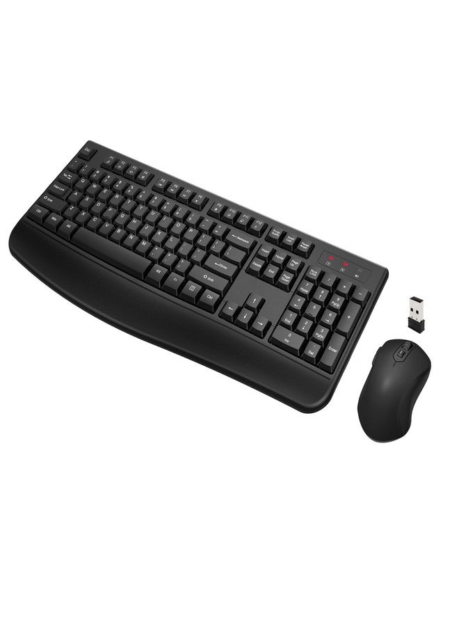 QUASIO Wireless Keyboard and Mouse Combo, Full-Sized 2.4GHz Wireless Keyboard with Comfortable Palm Rest and Optical Wireless Mouse for Windows, Mac OS PC/Desktops/Computer/Laptops (Black) - Image 1